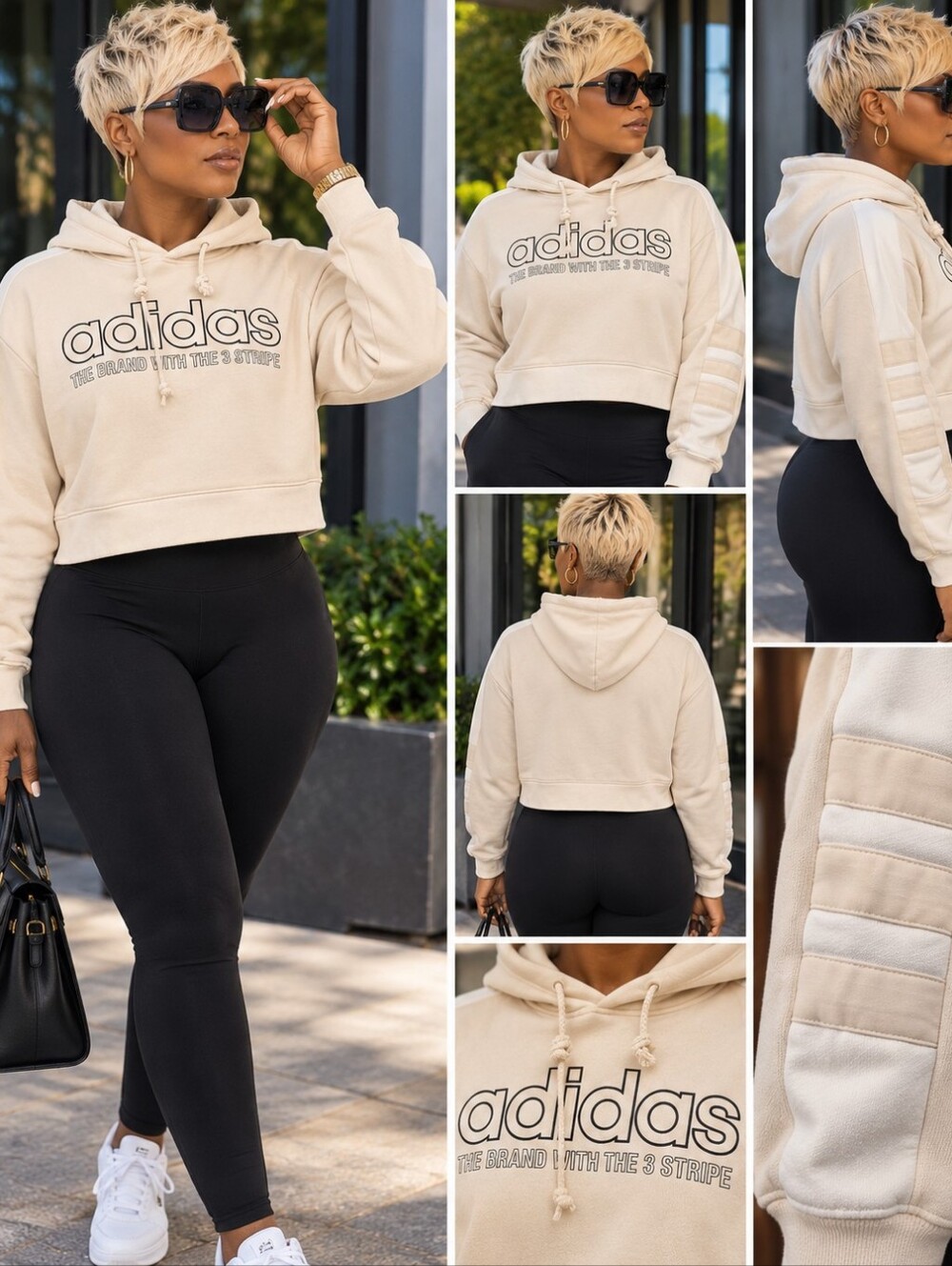 adidas Beige Cropped Hoodie
